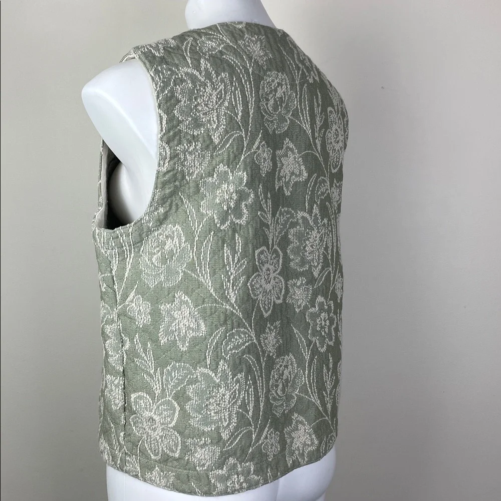 Vintage Embroidered Textile Vest Sage Green Cream
